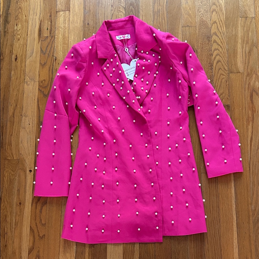 Buddy Love Hot Pink Pearl-Embellished Mini Dress Blazer